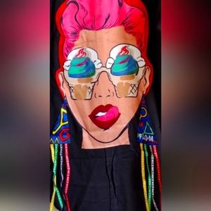 Retro Womens Ladies Ice-Cream Girl Print Tassel Detailing Dress Shirt